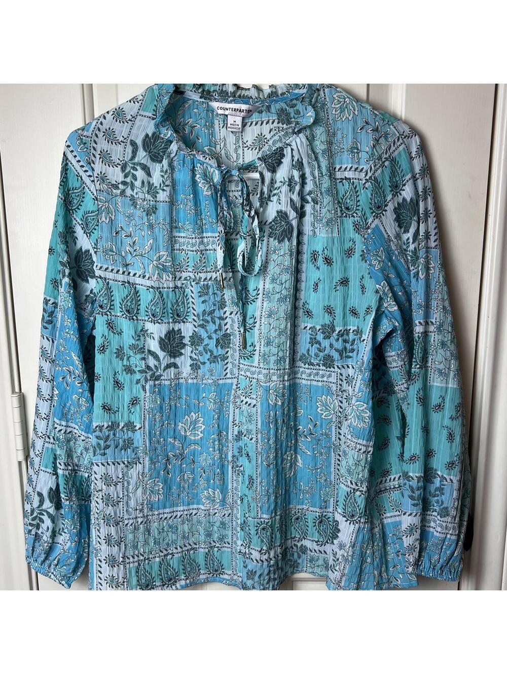 Boho Whimsy, Patchwork Counterparts Floral Paisley Blouse, Lightweight, SZ M